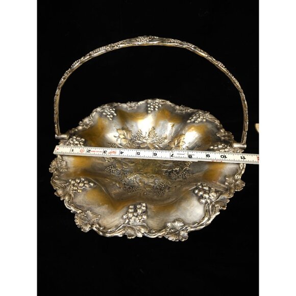 Antique Ornate Silver-Plated Pedestal Basket With Floral & Grapevine Design Scal - Picture 3 of 11